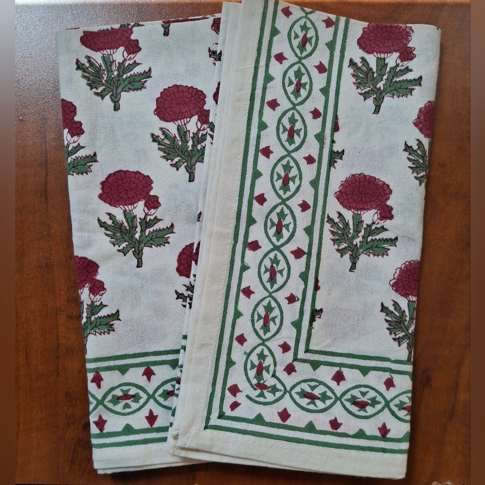 Pomegranate Napkin Red & Green Gaya Flower Print 4 Available